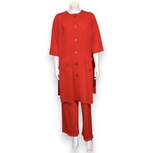 Vintage Shadowline Robe & Pant Set-Small/34-1950s-Button Front-Pockets-Red
